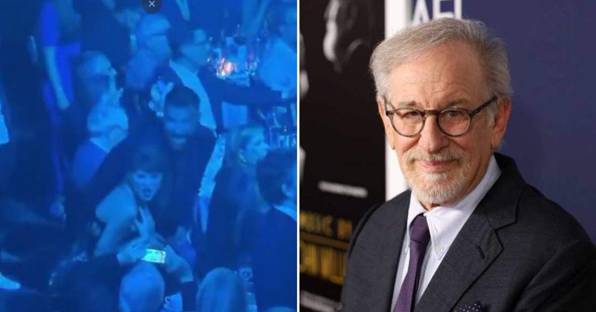 Steven Spielberg captured Taylor Swift and Travis Kelce as they attended the Songwriters Hall of Fame Induction and Awards Gala at the Marriott Marquis Hotel in New York on Thursday, June 11 (@TSUpdating/X, Jesse Grant/Getty Images)