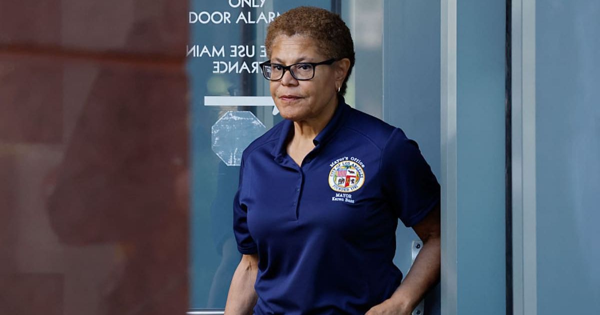 Los Angeles Mayor Karen Bass declined to answer questions about a lawsuit filed by her brother over damages linked to the Palisades Fire (Mario Tama/Getty Images)