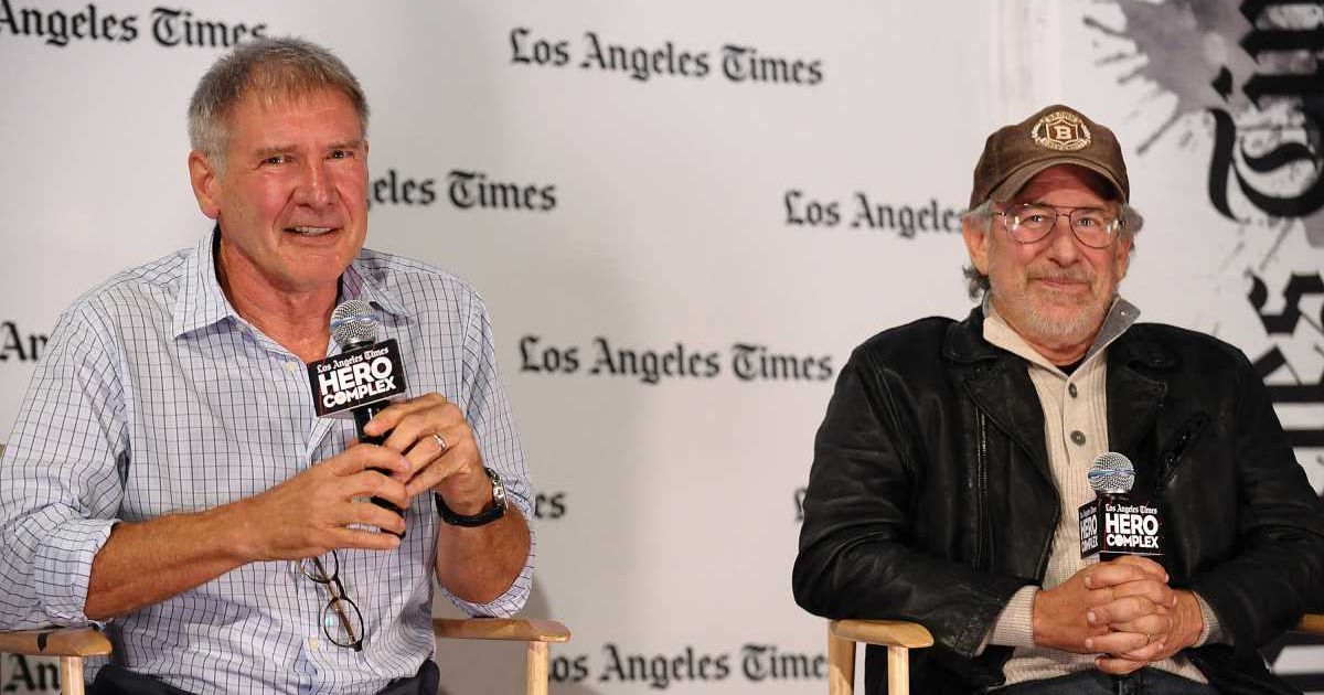 Harrison Ford and director Steven Spielberg attend Los Angeles Times' Hero Complex 30th anniversary screening of 'Raiders Of The Lost Ark' at LA LIVE in Los Angeles, California (Getty Images)