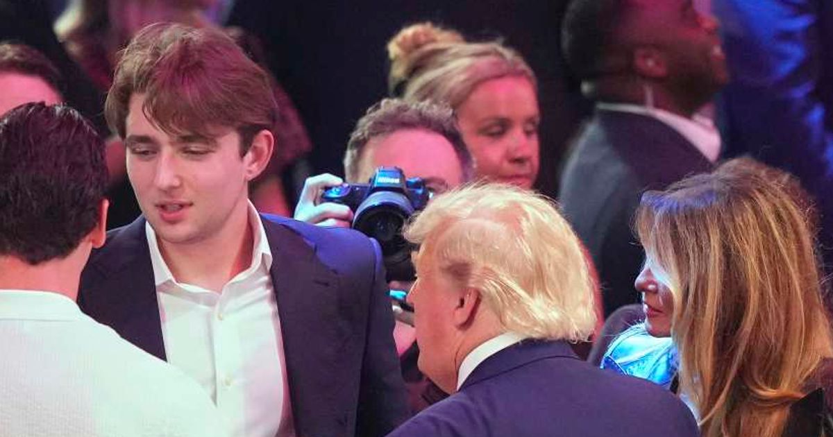 President Donald Trump, first lady Melania Trump, and their son, Barron Trump, attend UFC Freedom 250 on the South Lawn of the White House on June 14, 2026, in Washington, DC (Chip Somodevilla/Getty Images)