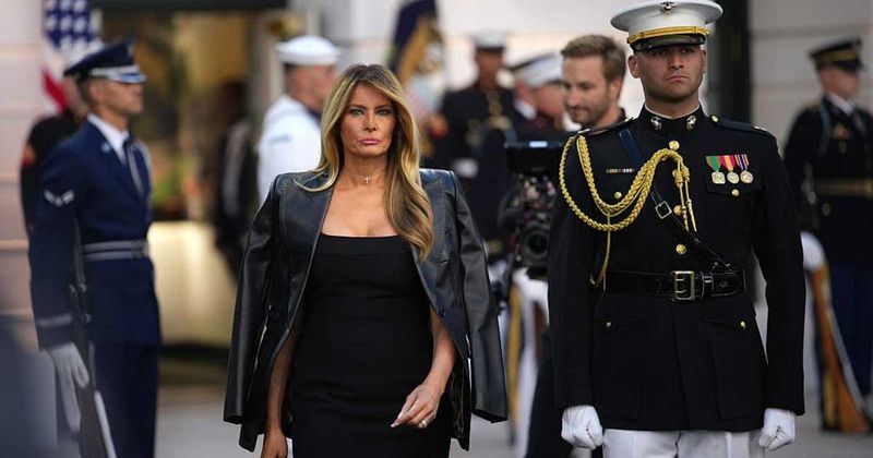 Melania Trump turns heads in all black as military escort accompanies White House UFC arrival