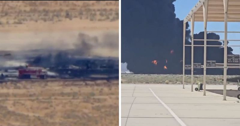 Video shows aftermath of B-52 bomber crash at California air base as 8 feared dead