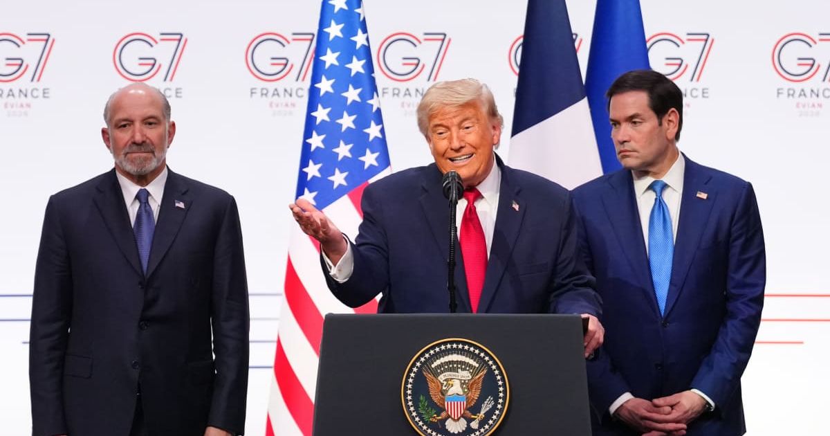 President Donald Trump speaks during a media conference at the end of the G7 summit in Evian-les-Bains, France, Wednesday, June 17, 2026 (AP Photo/Vadim Ghirda)