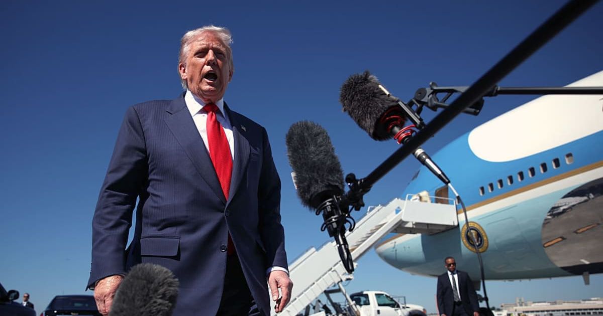 President Donald Trump spoke to reporters upon arriving at Palm Beach International Airport in Florida (Samuel Corum/Getty Image