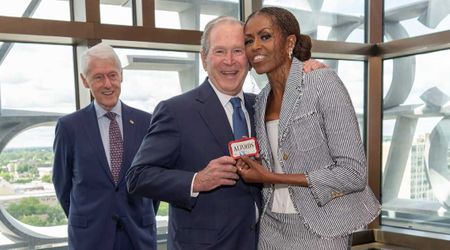 Michelle Obama and George W Bush recreate their famous Altoids moment at Obama Center opening