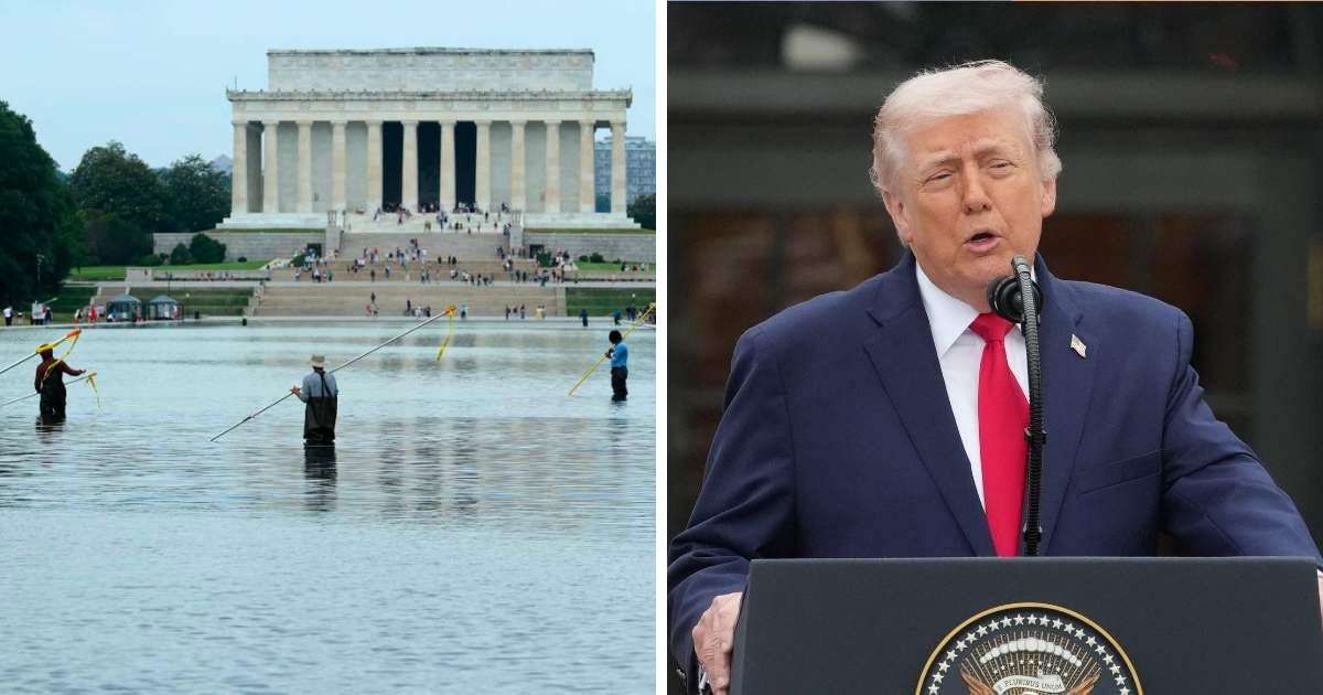 President Donald Trump said he personally inspected the Lincoln Memorial Reflecting Pool and ordered repairs to start immediately in a Truth Social post on Sunday,  June 21 (Getty Images)