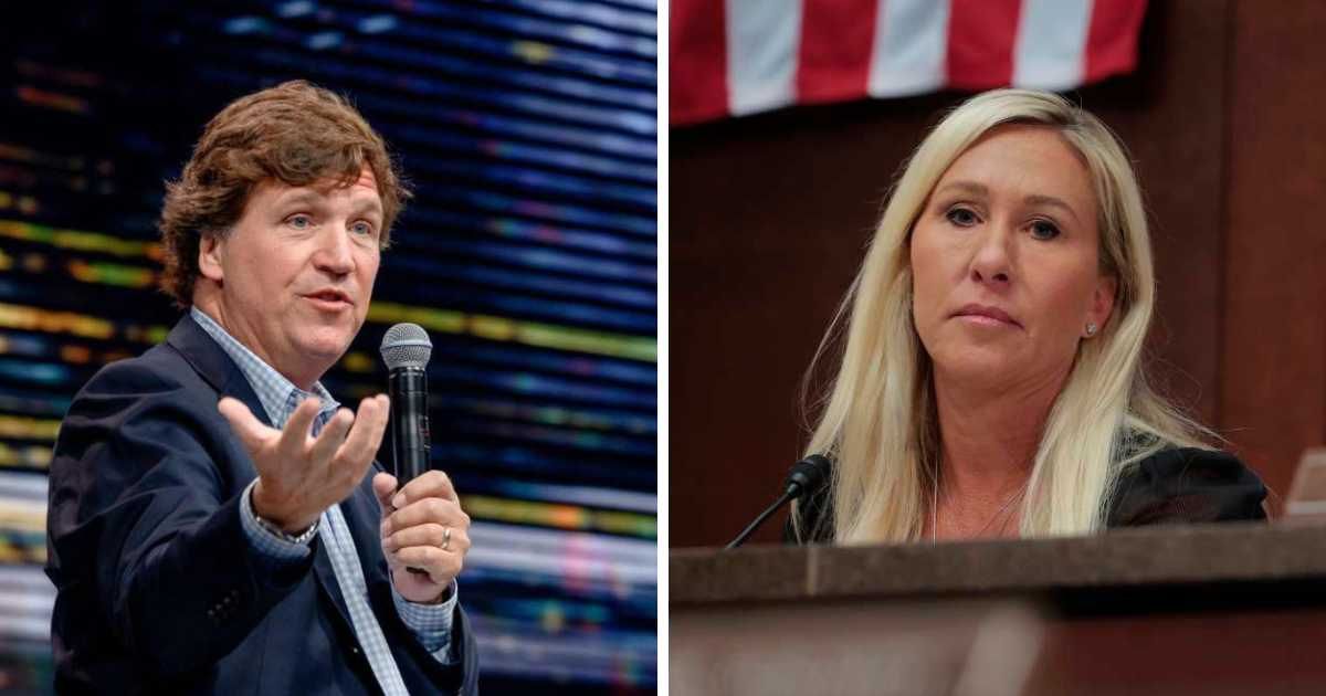 Marjorie Taylor Greene echoed Tucker Carlson's argument that Republican leaders have betrayed their voters and the country (Getty Images)