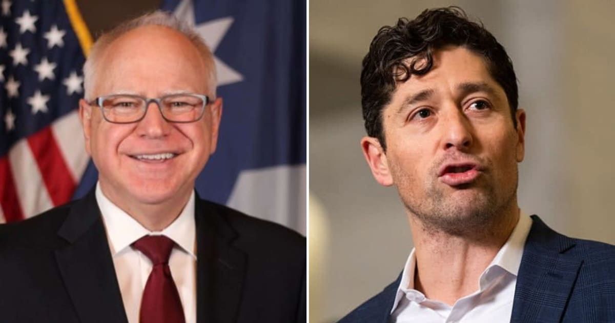 Judge Patrick J Schiltz unsealed an order quashing subpoenas issued to Gov Tim Walz (L) and Minneapolis Mayor Jacob Frey (R) and other officials (@Tim Walz/X, Getty Images)