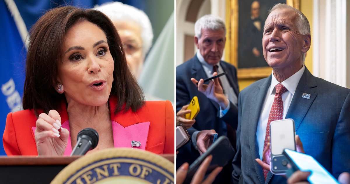 Senator Thom Tillis argued with US Attorney Jeanine Pirro that credibility in criminal justice depended on applying the same standards across politically charged cases (Heather Diehl/Getty Images, AP Photo/J Scott Applewhite)