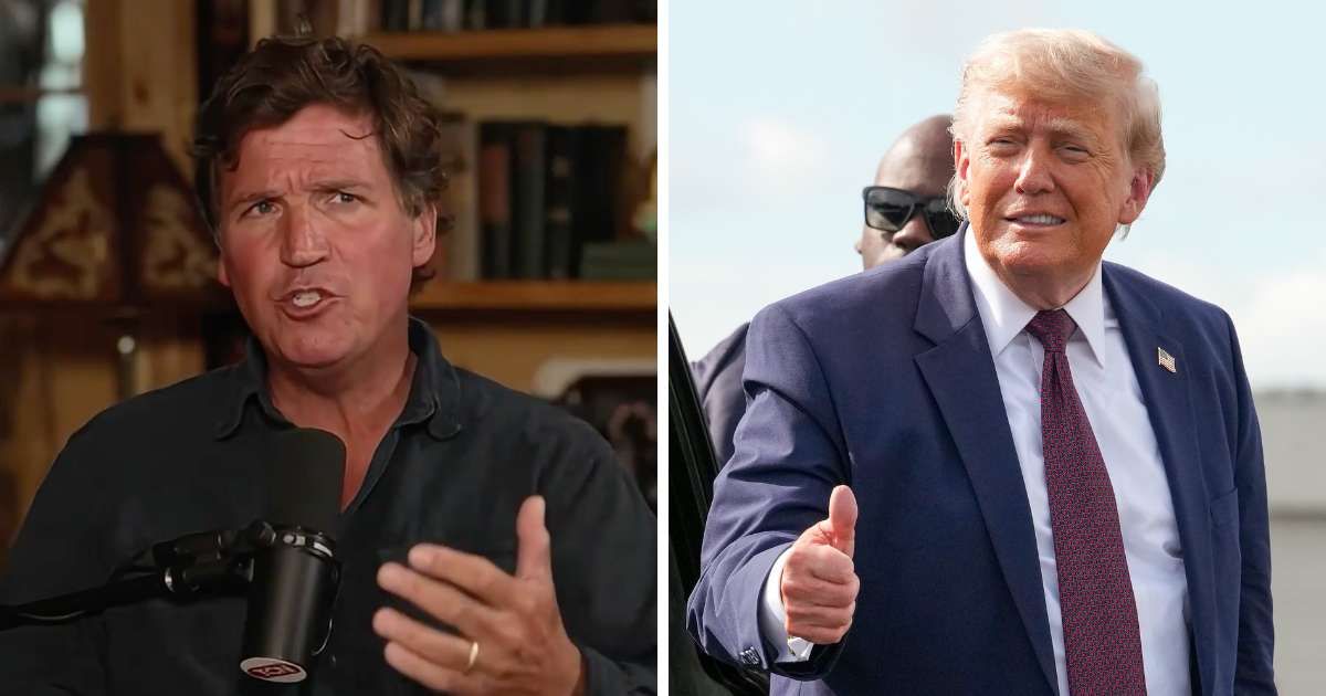 Tucker Carlson claimed that President Donald Trump privately believes one Democrat has a strong chance of winning the White House in 2028, identifying California Gov Gavin Newsom (X/@RealAlexJones, Getty Images)