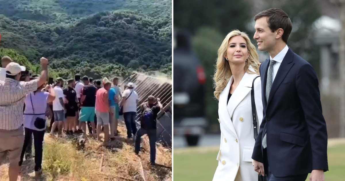 A viral video claimed to show protesters vandalizing the construction site of Ivanka Trump and Jared Kushner's luxury resort project in Albania (@ProudSocialist/X)