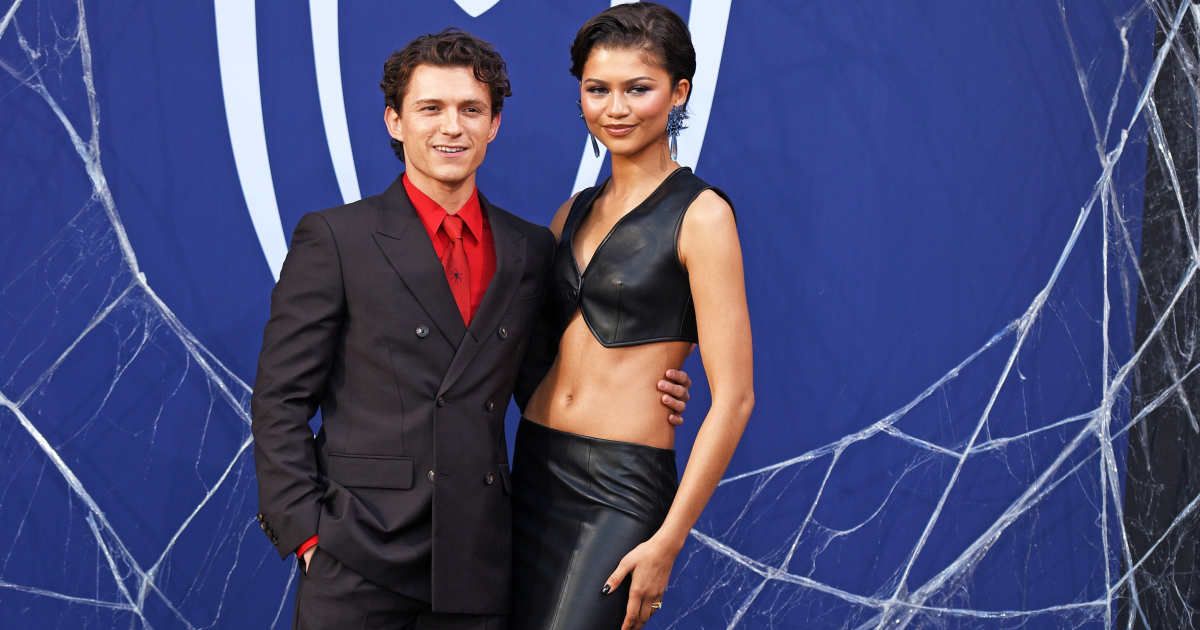 Tom Holland and Zendaya during the Fan Event for 'Spider-Man: Brand New Day' at Uber Platz (Tristar Media/WireImage)