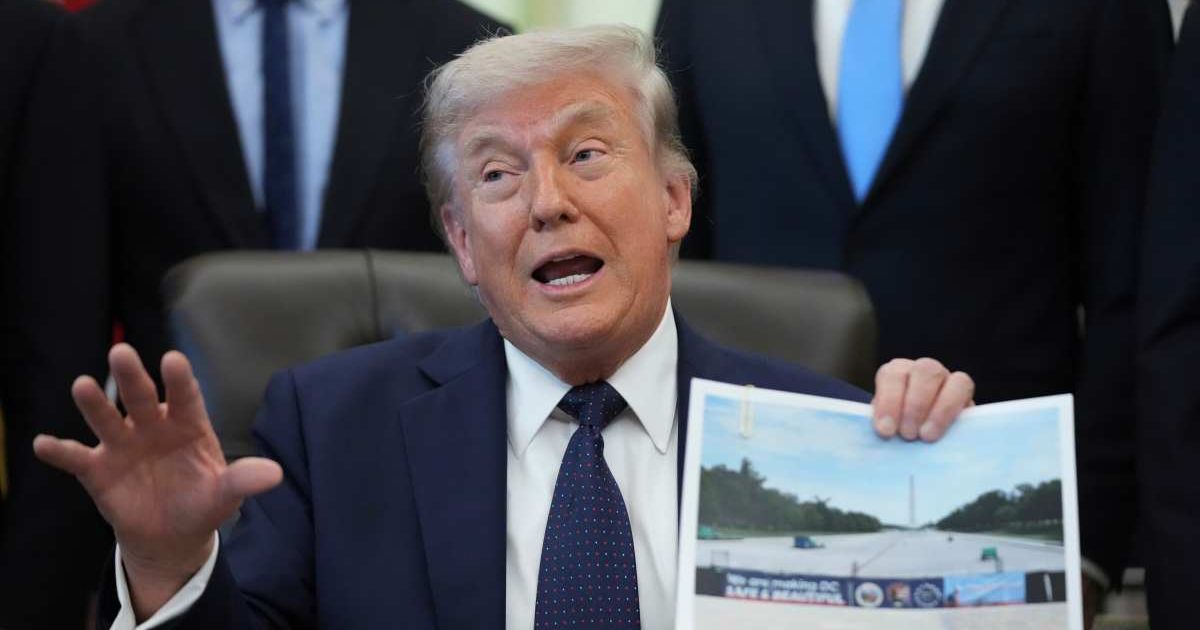President Donald Trump has gone so far as to claim that vandals used a box cutter or a knife to cut a 300-foot slit in the blue coating of the Lincoln Memorial Reflecting Pool (AP Photo/Mark Schiefelbein)