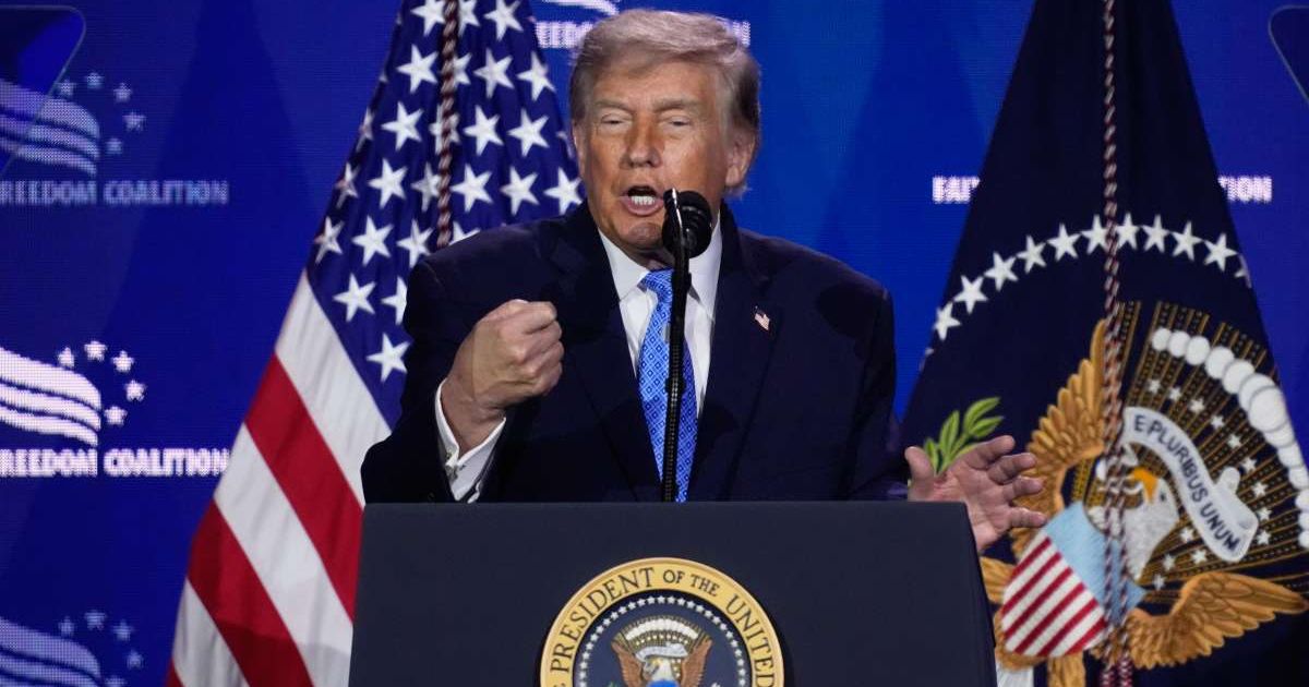 President Donald Trump speaks at the Faith & Freedom Coalition's policy conference, a gathering of conservative Christian activists and leaders, at the Washington Hilton, Friday, June 26, 2026, in Washington (AP Photo/Manuel Balce Ceneta)