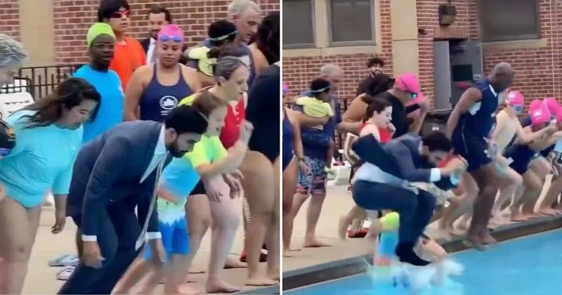 Mayor Mamdani’s plunge into NYC public pool in business attire may have violated city rules