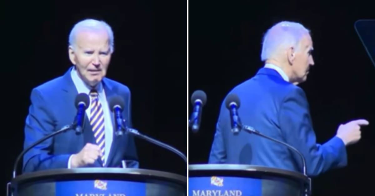 Former President Joe Biden paused on stage at the Maryland Democratic Party's 'Fight Back & Win Gala', looked around for the exit, and was guided off after briefly appearing disoriented (@CSPAN/X)