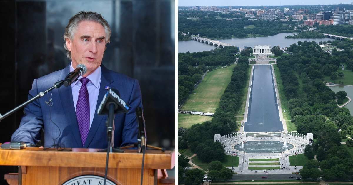 Doug Burgum has vowed on Saturday, June 27, to pursue "full" prosecution against vandals accused of slashing a 350-foot-long gash into the Lincoln Memorial Reflecting Pool (Getty Images)