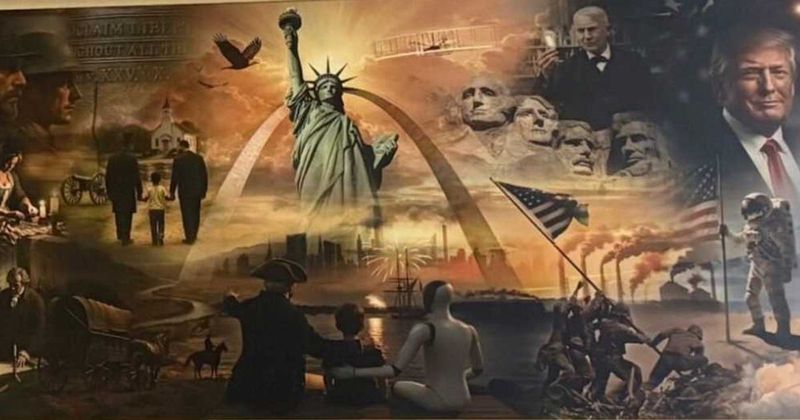 Trump posts unusual artwork showing himself alongside George Washington and a robot