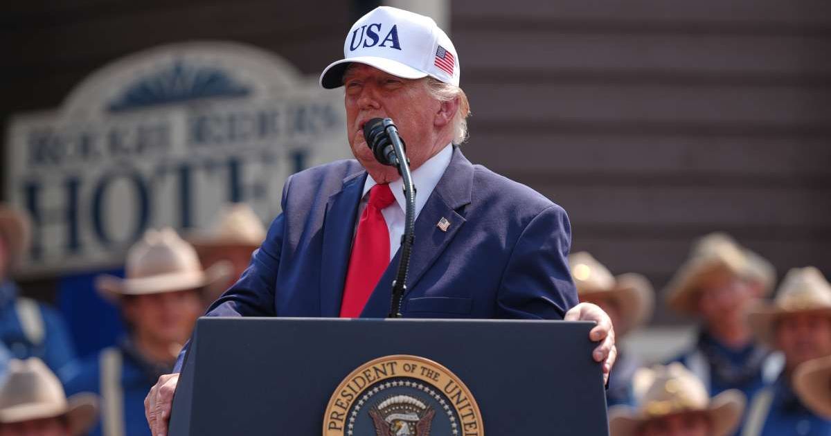 President Donald Trump speaks during the ribbon-cutting ceremony for the Theodore Roosevelt Presidential Library in Medora, North Dakota (AP Photo/Julia Demaree Nikhinson)
