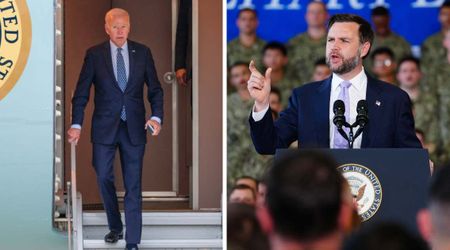 Vance jokes about Biden over stair stumble at Naval Station: ‘He fell up or down the stairs'
