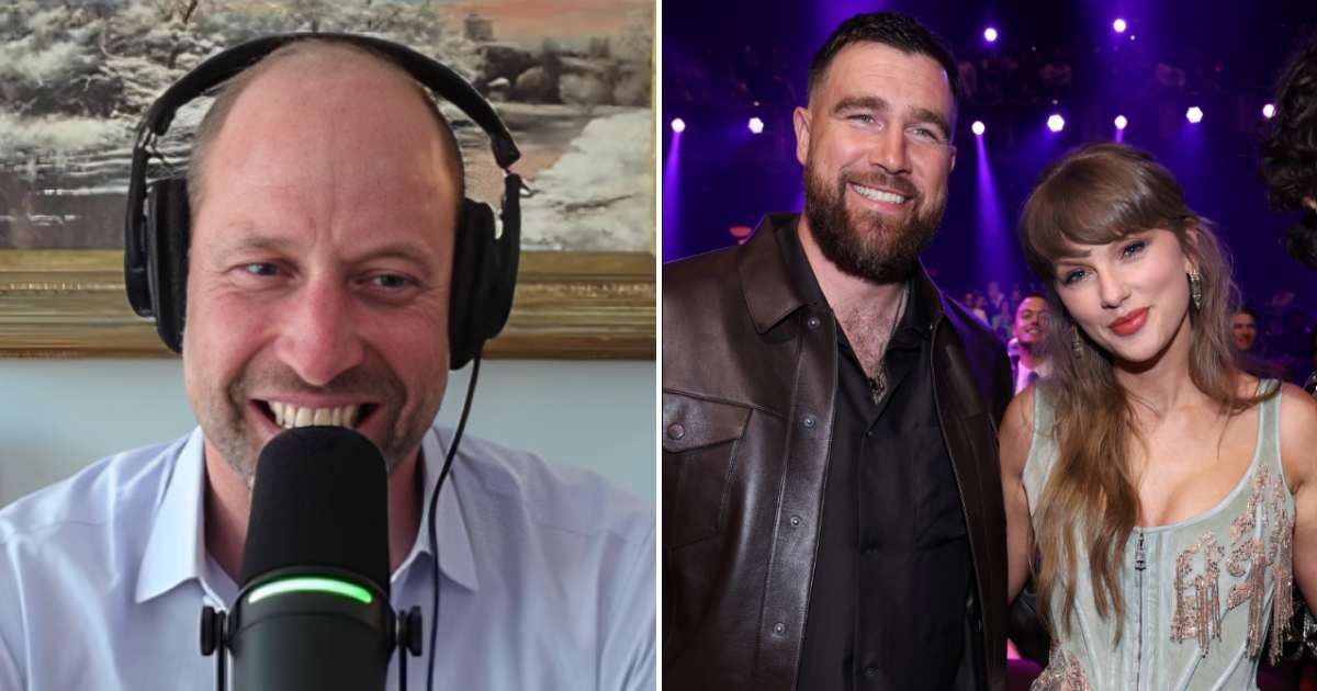 Prince William made a surprise appearance with Travis and Jason Kelce on the Friday, July 3, episode of the 'New Heights' podcast (@newheightshow/Instagram, Getty Images)