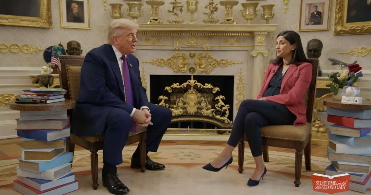 President Donald Trump joined Second Lady Usha Vance's 'Storytime with the Second Lady' podcast to discuss presidential history, books, and the Fourth of July (Screengrab/Storytime with the Second Lady/YouTube)