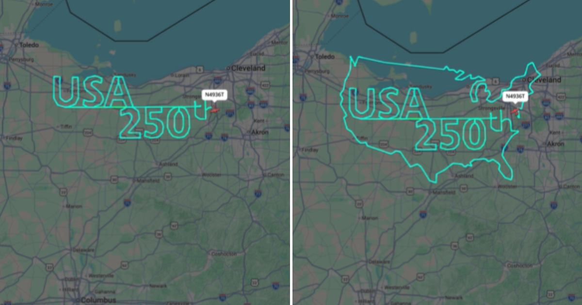 A pilot flew a six-hour precision route, tracing 'USA 250th' inside a US map outline ahead of America's anniversary celebrations (@flightradar24/ X)