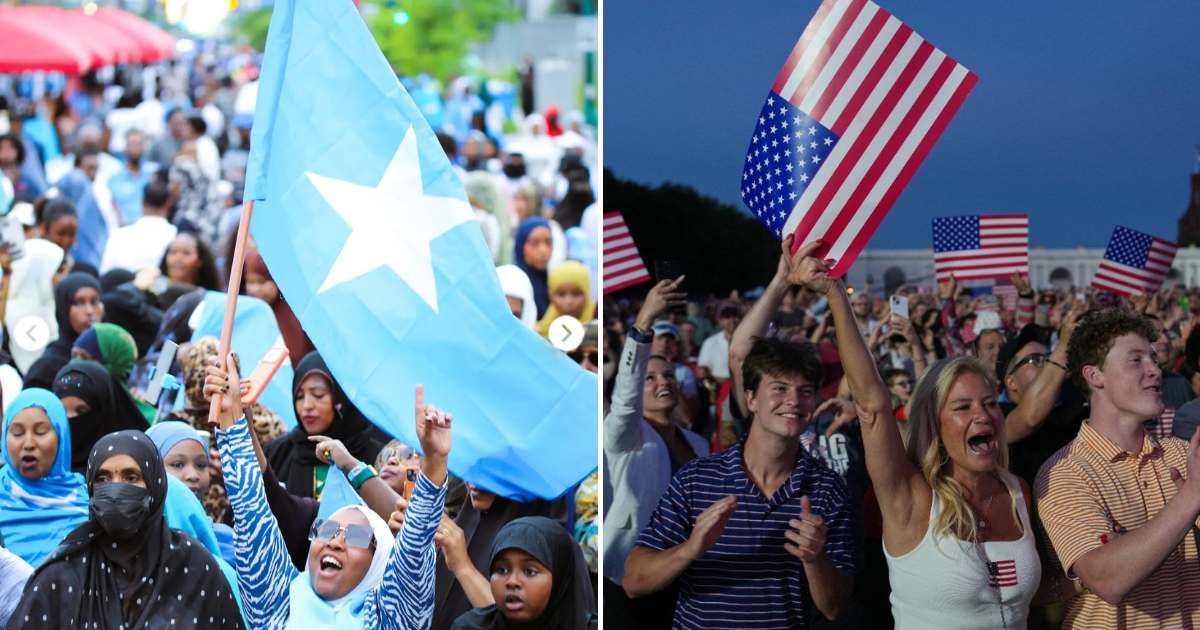 Viral image claims to show Minneapolis waving the Somali flag instead of the American flag ahead of July 4th celebrations (@EndWokeness/X, AP Photo)