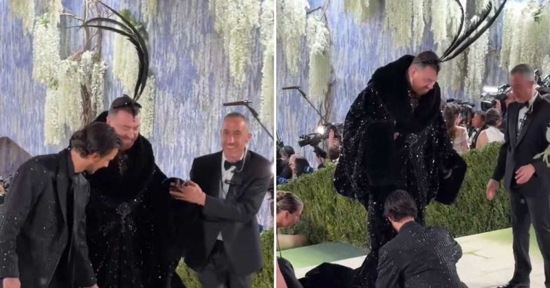 Fact Check: Does a viral video show Travis Kelce walking into his wedding in a sequined outfit?