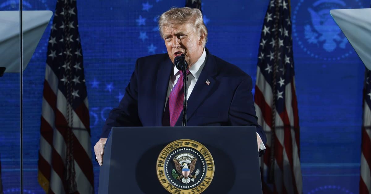 President Donald Trump speaks during a rally at Mount Rushmore National Memorial on July 03, 2026, in Keystone, South Dakota (Getty Images)