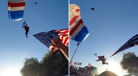 Video shows patriotic skydiver's Fourth of July jump go wrong after US flag snags tree
