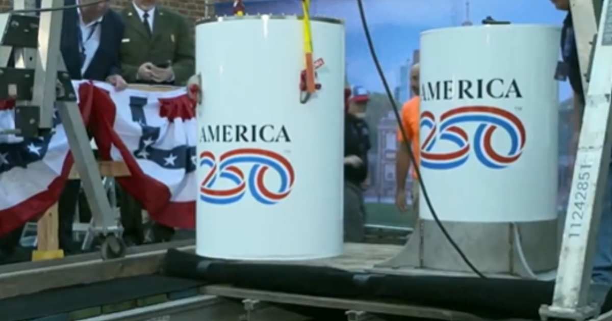 A massive time capsule was buried in Philadelphia with nationwide artifacts, set to remain sealed until its planned opening in 2276 (Screengrab/@Fox News/X)