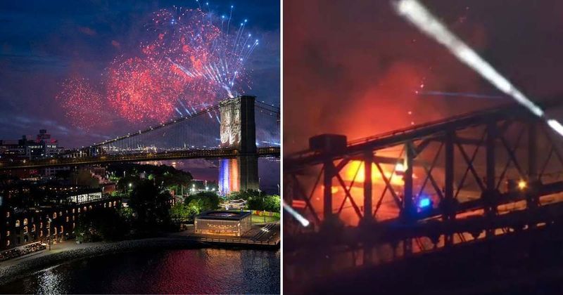 Video shows Brooklyn Bridge engulfed in flames during Macy's Fourth of July fireworks