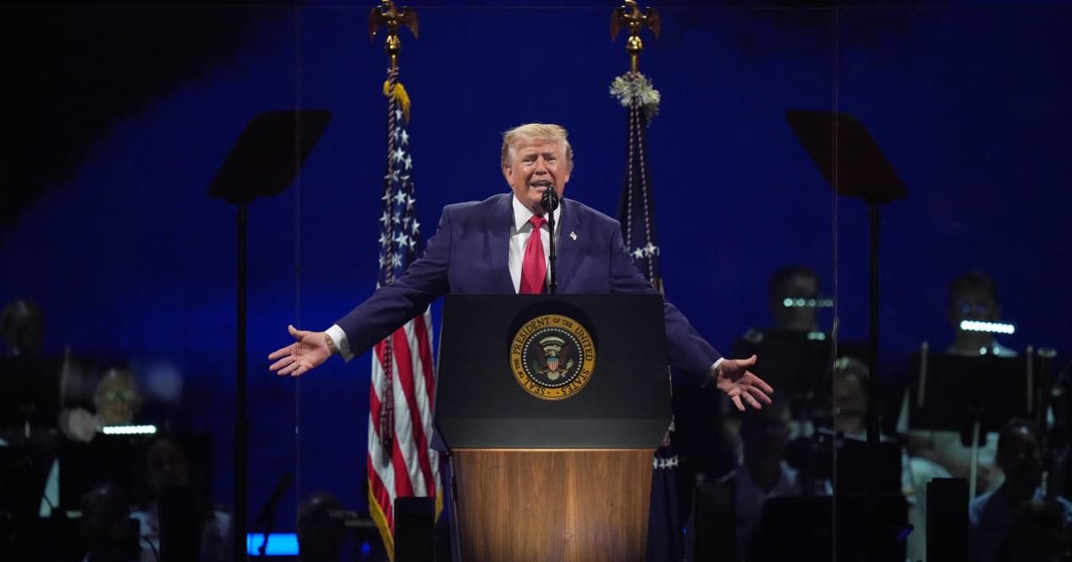 President Donald Trump speaks at Salute to America, an Independence Day event honoring the nation's 250th anniversary, Saturday, July 4, 2026, on the National Mall in Washington (AP Photo/Alex Brandon)