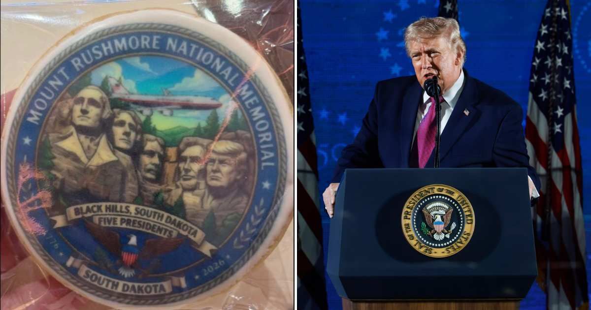 Bettina Trump shared a photo of a Mount Rushmore-themed sugar cookie featuring President Donald Trump's face as the Trump family traveled aboard Air Force One ahead of the president's speech in South Dakota (@BettinaTrump/Instagram, Getty Images)