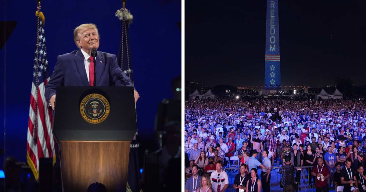 Speaking at the Salute to America celebration on the National Mall, President Donald Trump said organizers estimated that more than 375,000 people attended before storms forced many to leave the area (AP Photos, Getty Images)
