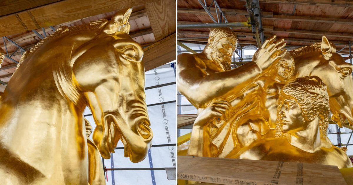 President Donald Trump shared photos showing the completed regilding of 'Valor' and the ongoing regilding of 'Sacrifice' (@realdonaldtrump/Truth Social)