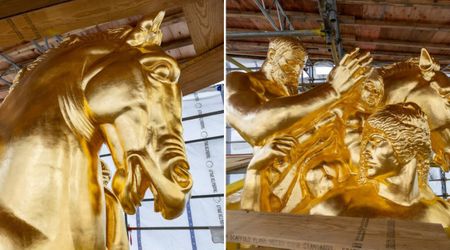 Trump shares photos of $5M gold-plating of statues, says regilding is nearing completion