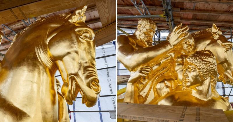 Trump shares photos of $5M gold-plating of statues, says regilding is nearing completion