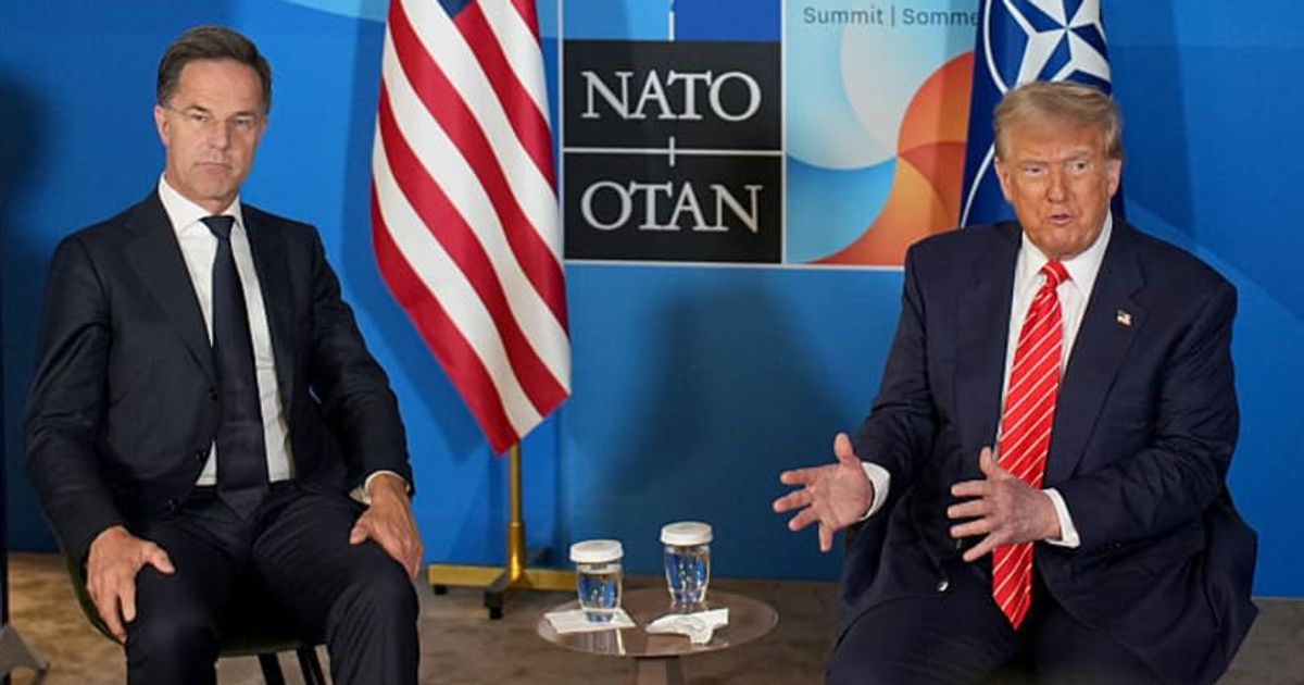 President Donald Trump and NATO Secretary General Mark Rutte speak to the media at the start of the second day of the 2025 NATO Summit on June 25, 2025, in The Hague, Netherlands (Getty Images)