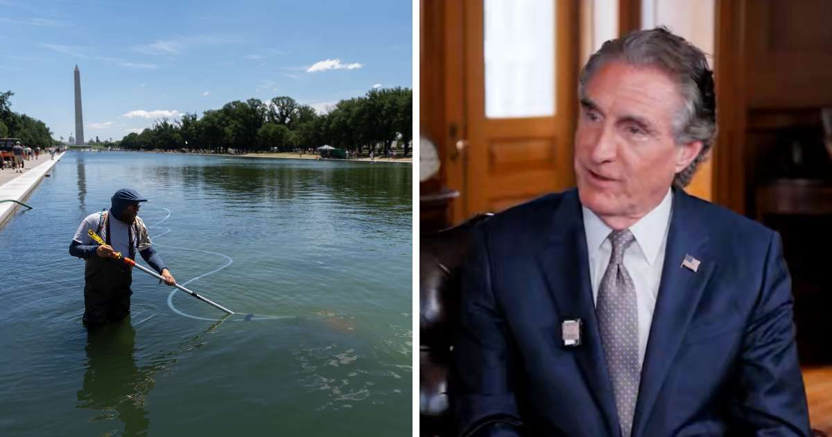 “The Reflecting Pool is part of the Lincoln Memorial, but there had never been vandalism on this helpless, harmless Reflecting Pool before,” Burgum said (@KatieMiller X/AP Photo)