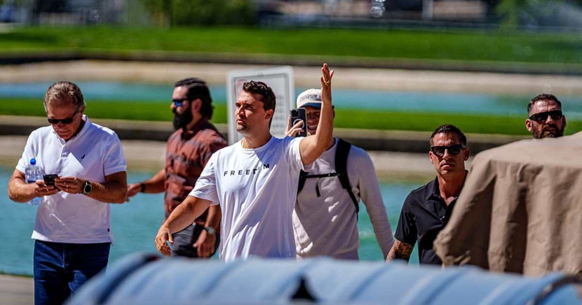 Charlie Kirk appears at Utah Valley University on September 10, 2025 in Orem, Utah (Trent Nelson/The Salt Lake Tribune/Getty