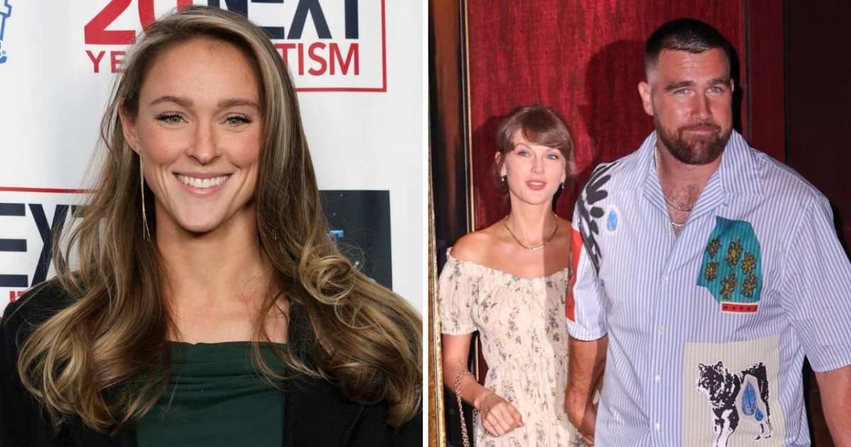 Kylie Kelce opened up for the first time about her brother-in-law Travis Kelce's wedding to Taylor Swift at the American Century Championship in Lake Tahoe (Kevin Mazur/Getty Images, Jason Howard/Bauer-Griffin/GC Images)