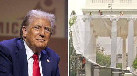 Trump hides North Portico with giant photorealistic tarp as sweeping White House revamp continues 