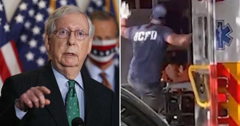 Footage shows Mitch McConnell loaded onto stretcher from day of emergency call