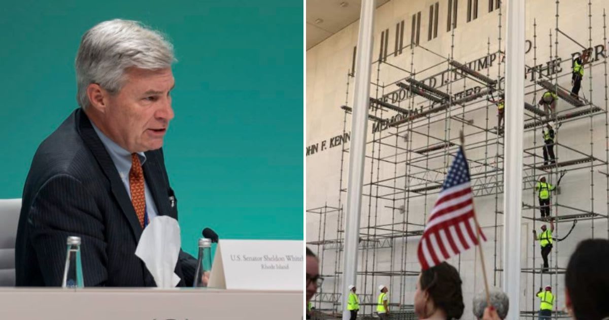 Sen Sheldon Whitehouse alleged that the Kennedy Center awarded an $8 million no-bid flooring contract to a South Carolina company with no concert hall experience (@SenWhitehouse/X, AP Photo/Rahmat Gul)