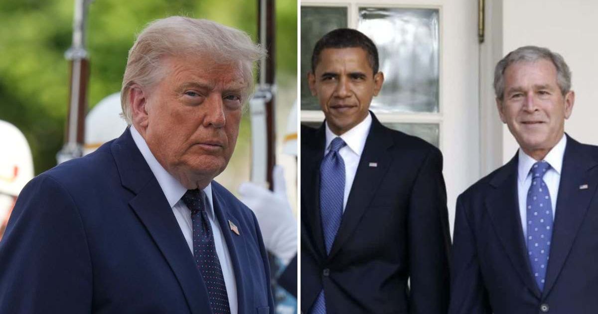 A RealClearPolitics polling average tracks the approval ratings of Donald Trump, Barack Obama, and George W Bush at the same point in their second terms (AP Photo, Getty Images)