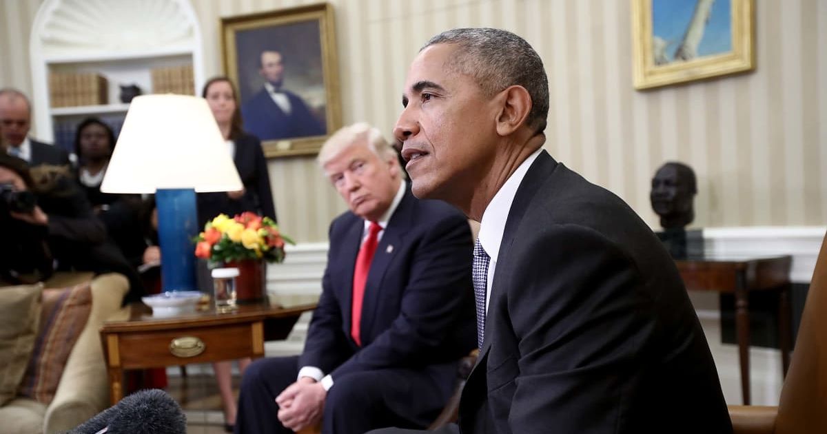 President Donald Trump interrupted himself while criticizing former President Barack Obama, appearing to stop before making a possibly insulting remark about his predecessor (Getty Images)