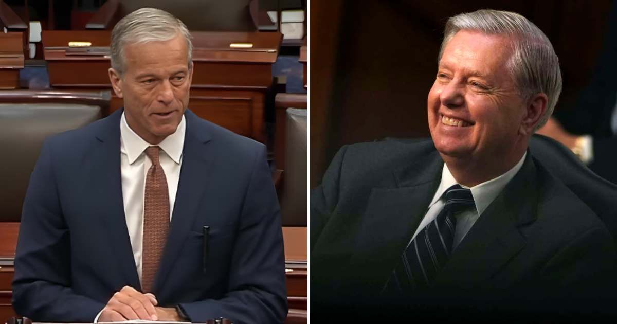 John Thune remembered Lindsey Graham as a fearless patriot whose final overseas trip reflected the convictions that defined his career (screengrab/C-SPAN, Getty Images)