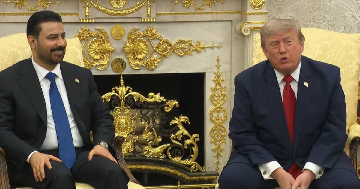 Trump praises Iraqi PM’s youthful, handsome looks during Oval Office meeting, adds playful remark that draws laughter. (The White House/ Youtube)